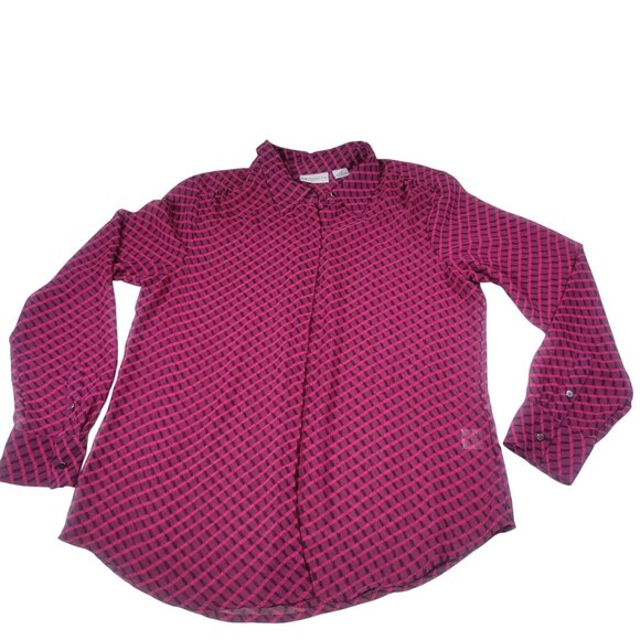 Liz Claiborne Petite Pink & Purple Checkered Button-Down Blouse Size PM - Picture 1 of 9